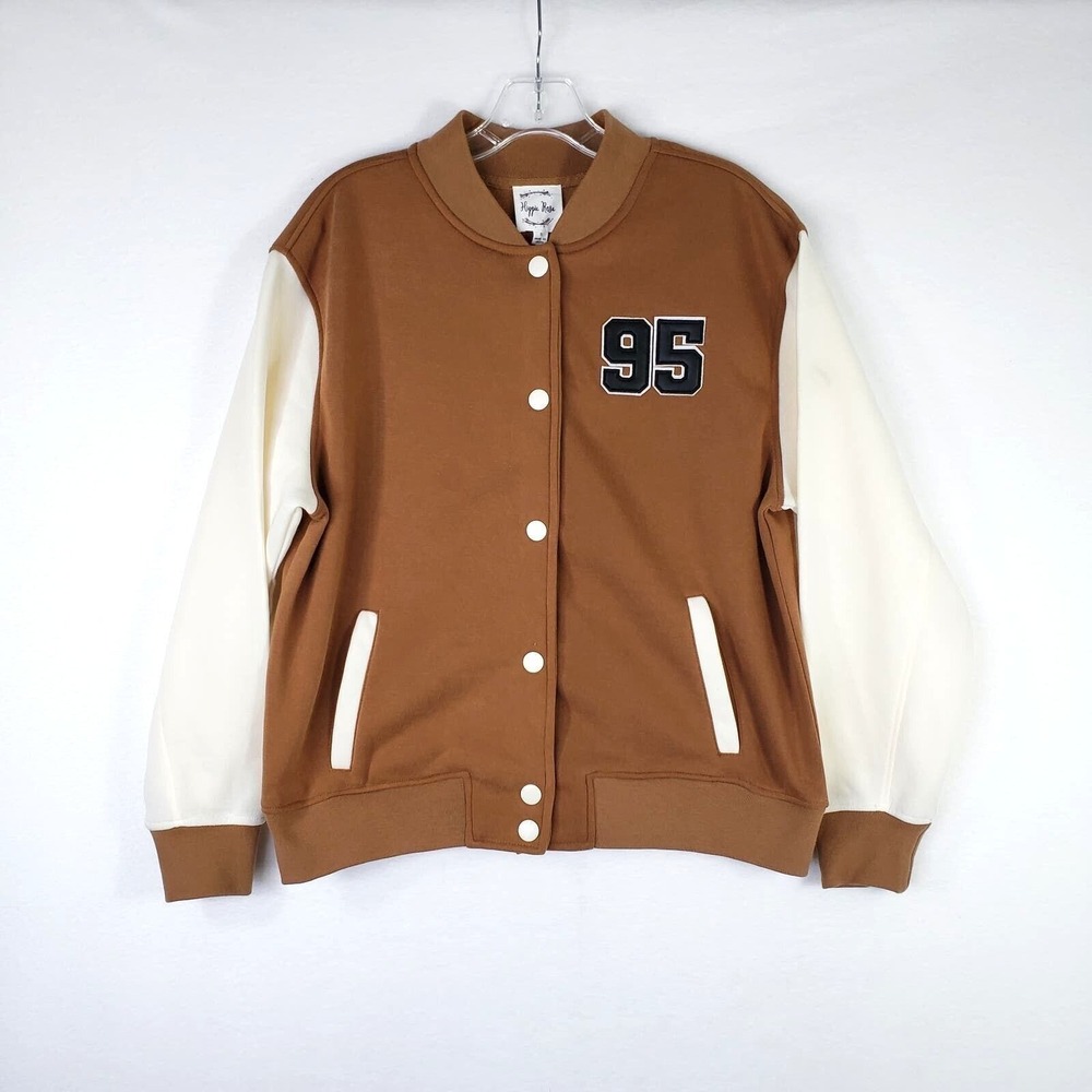 Hippie Rose Varsity Jacket Brown White 95 Patch Bomber Retro 90s Women's‎ Size S